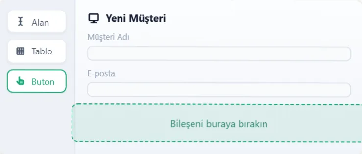 AinosERP visual designer: form with field, table and button components