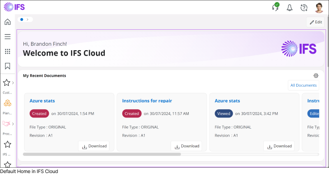IFS Cloud kişiselleştirilebilir ana ekranı